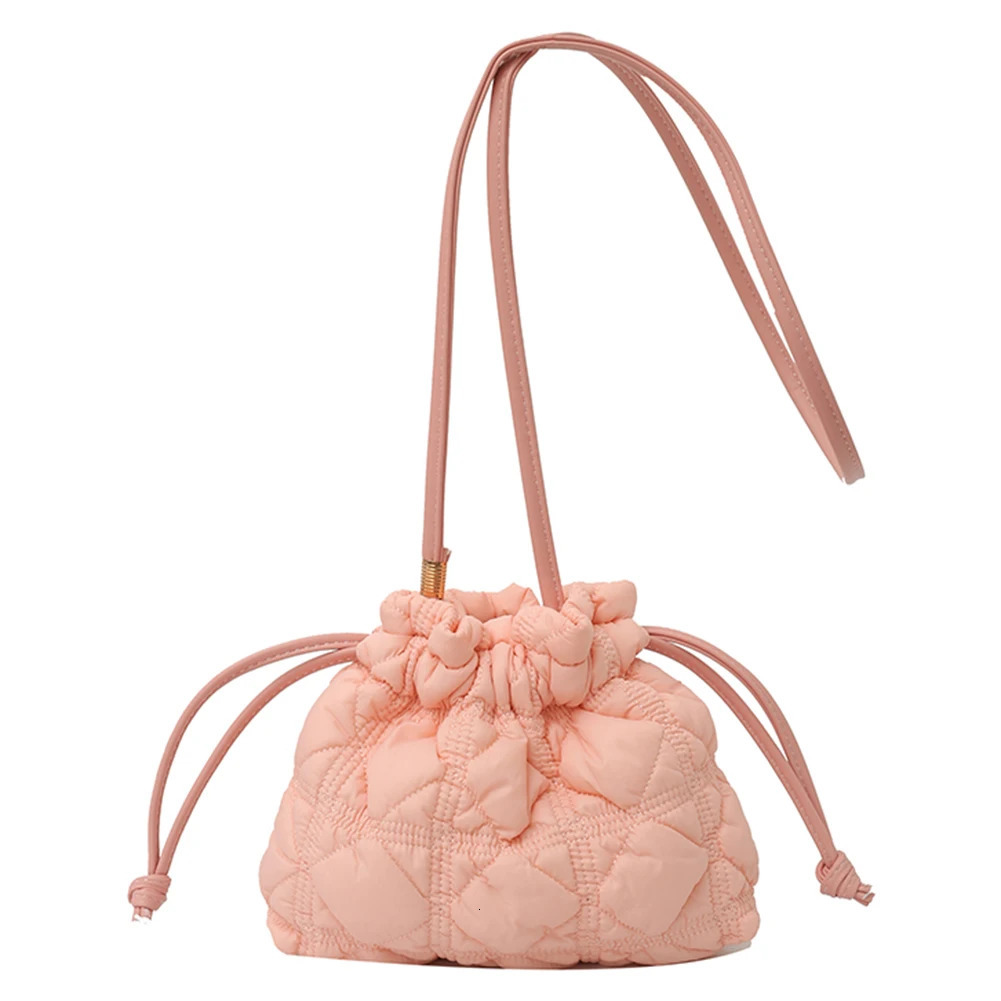 Womens inflatable bucket bag detachable shoulder strap drawstring shoulder bag solid color inflatable bag used for outdoor travel 250427