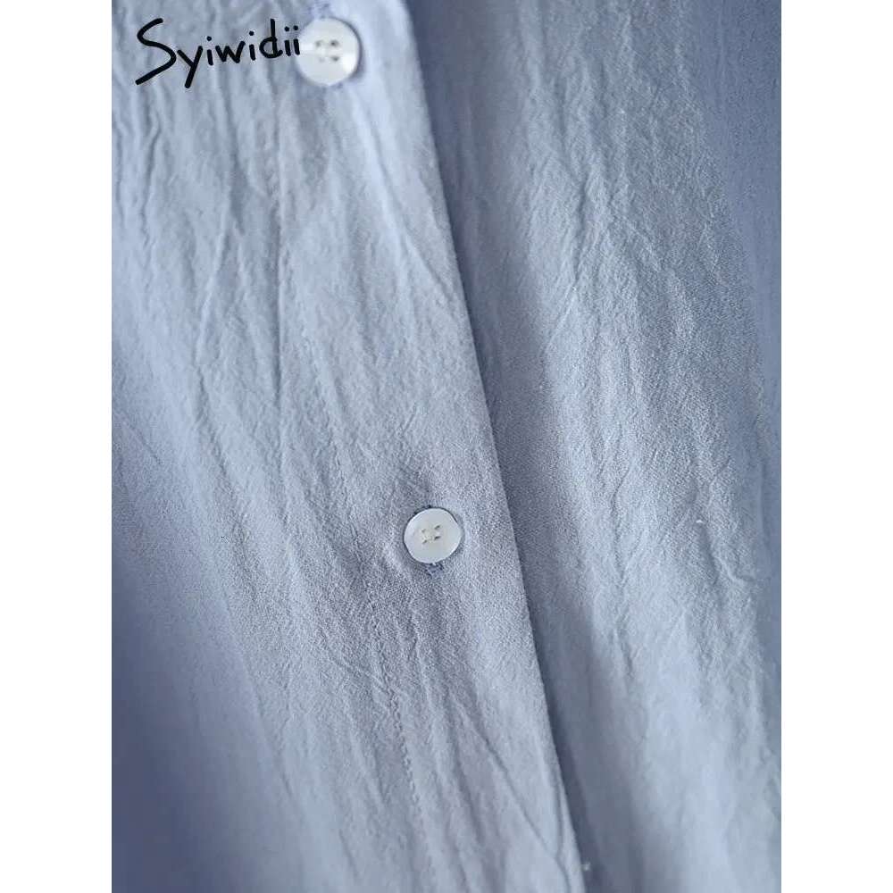 Syiwidii Long White Shirt Dress for Women Cotton Spring Fall Casual Korean Clothing Vintage Oversized Midi Robe Loose Cardigans