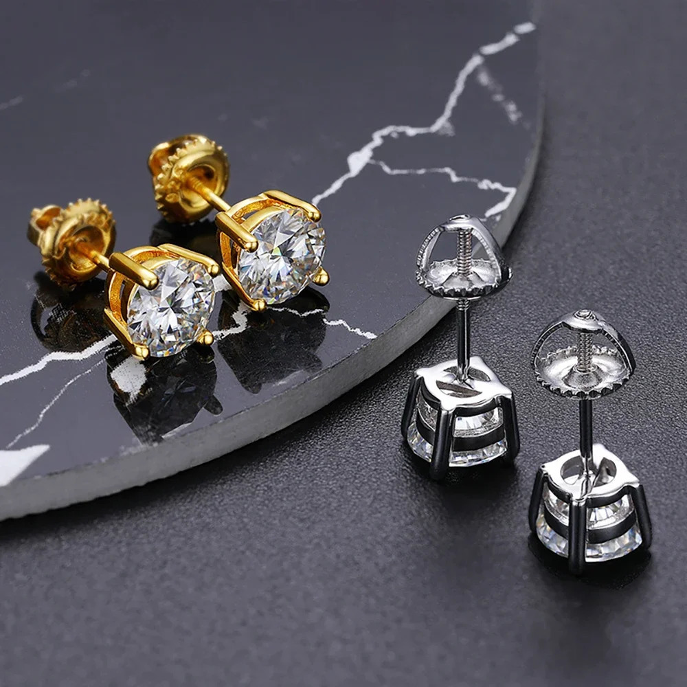 0.1-5ct Test Passed Studs Earrings for Women Orginal 925 Sterling Silver Screw Back Earring Sparkling Wedding Jewelry 250420