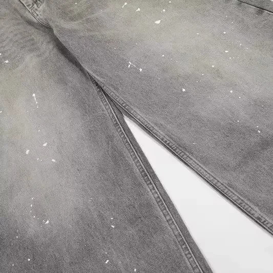 Long Street Retro Wash Grey Wide Leg Mens Jeans Loose Street Style Fading Knife Edge Denim Casual Loose Fit Denim 250423
