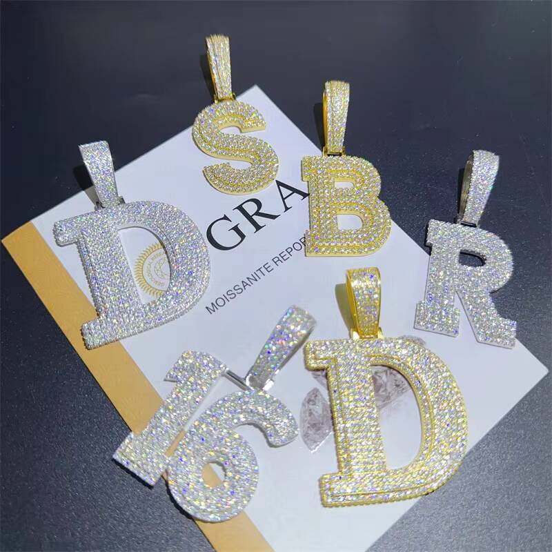 Luxury Hip Hop 925 Silver Moissanite Diamond Necklace Custom Iced Pendant Letter Cuban Link Chain with Pendants Charms