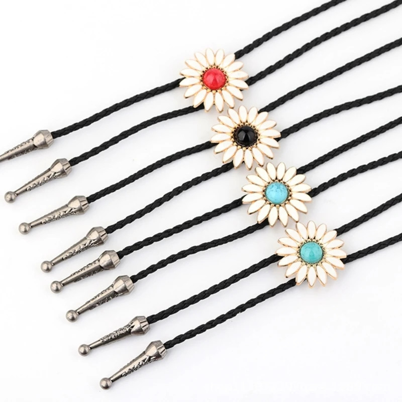 Cowboy Flower Gemstones Bolo Tie for Halloween Carnivals Party Man Teens Shirt Sweater Costume Accessories Gentleman Tie 250430