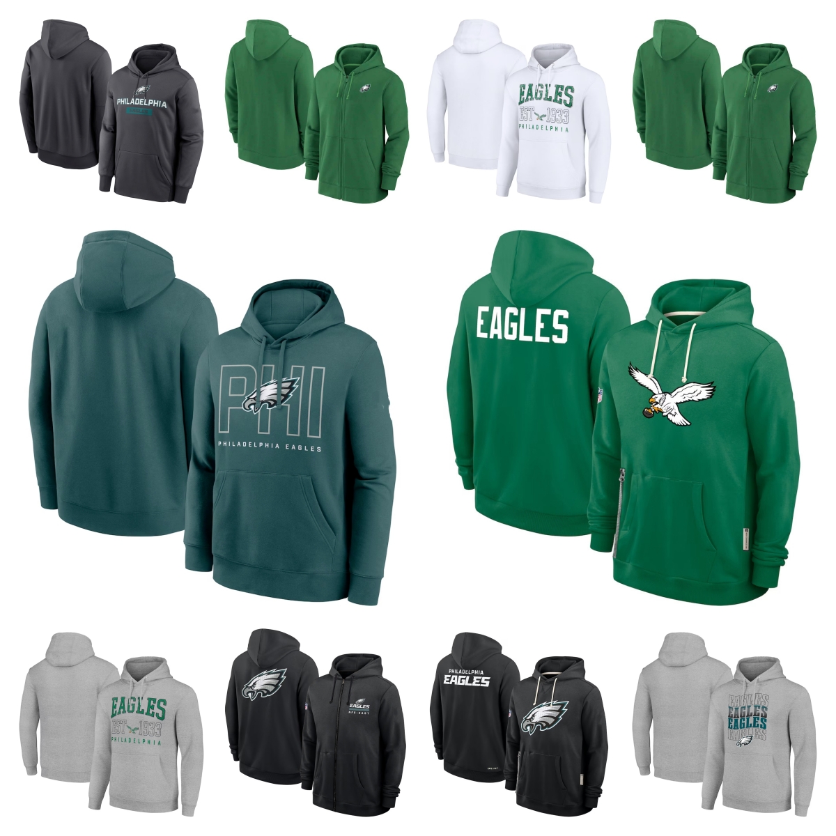 Men Eagles Starter Kelly Green Team Retro Logo Fleece Tri-Blend Pullover Hoodie