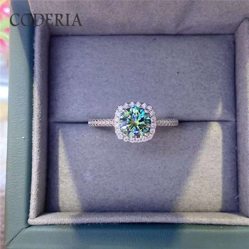 s925 Silver 3.0CT Blue Green Moissanite Wedding Ring Brilliant Cut Sparkling Diamond Jewelry Woman Engagement Gift Luxury Rings