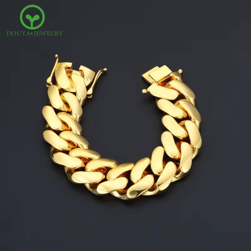 High Quality 25mm Real Gold Plated Copper Large Cuban Chain butterfly Clasp Bracelet for Man Woman