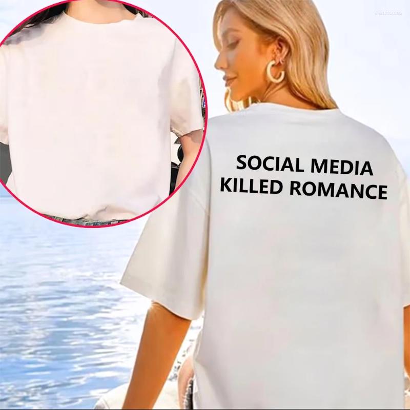 Men's T Shirts Social Media Killed Romance Shirt Men/Women Aesthetic Letter Print T-Shirt Unisex High Quality Vintage Sand Cotton Tees