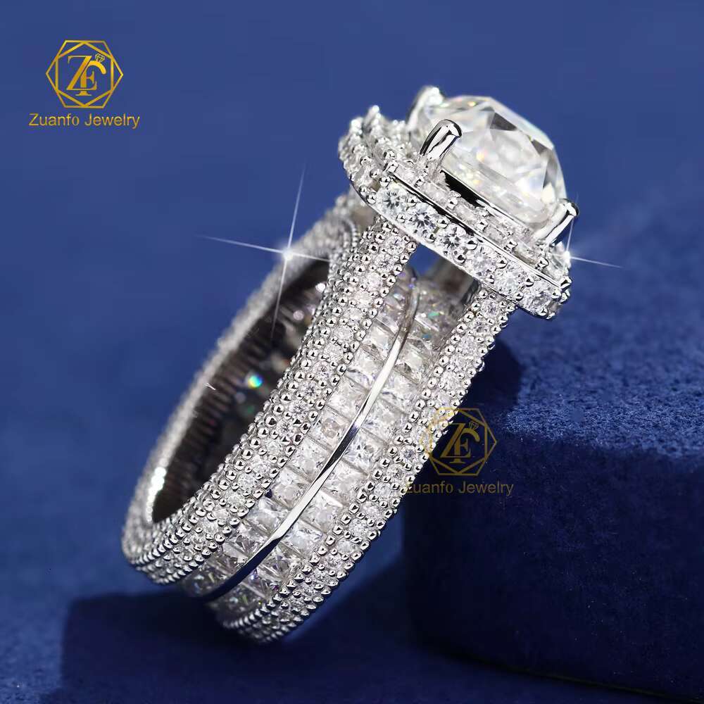 High-end 925 Silver Moissanite Ring Jewelry Big Size Square Cushion Shape Moissanite Halo Ice Out Diamond Ring