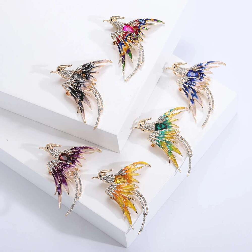 Enamel Phoenix Brooches For Women Trendy 6-Color Rhinestone Bird Pin Banquet Party Backpack Gifts Jewelry Accessories
