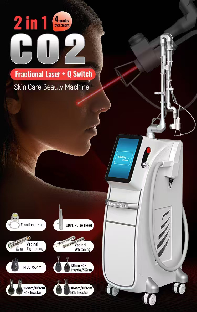 2 In 1 Co2 Fractional Skin Resurfacing Nd Yag Laser Pico-laser Picosecond Laser Tattoo Removal Acne Scar Stretch Marks Removal Smooth Scars Freckle Re