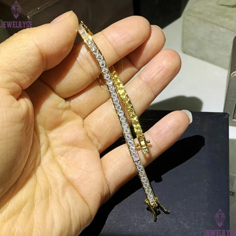 New Arrival Sparkling Luxury Jewelry 925 Sterling Silver Gold Fill Popular Princess White Topaz Women Wedding Bracelet Gift