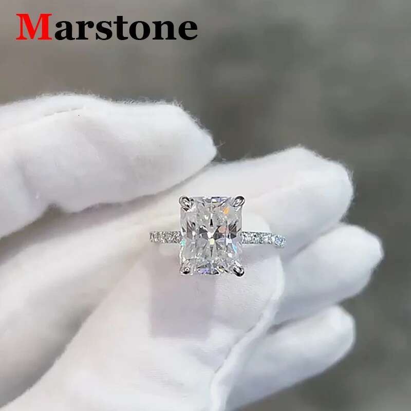 4CT Full Moissanite Diamond D Color VVS Womens Radiant Rings 925 Plated 18K Gold Fine Jewelry Wedding Engagement Ring for Women