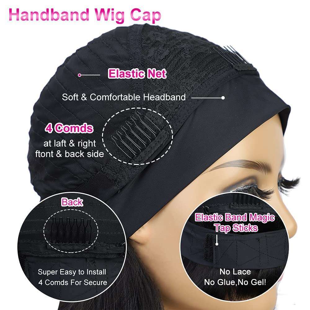 AISI Human Hair Bob Headband for Black Women Easy Put On and Go Glueless Short Straight Wigs hine Made 150% Density No Lace Wig Natural Color(10 Inch)