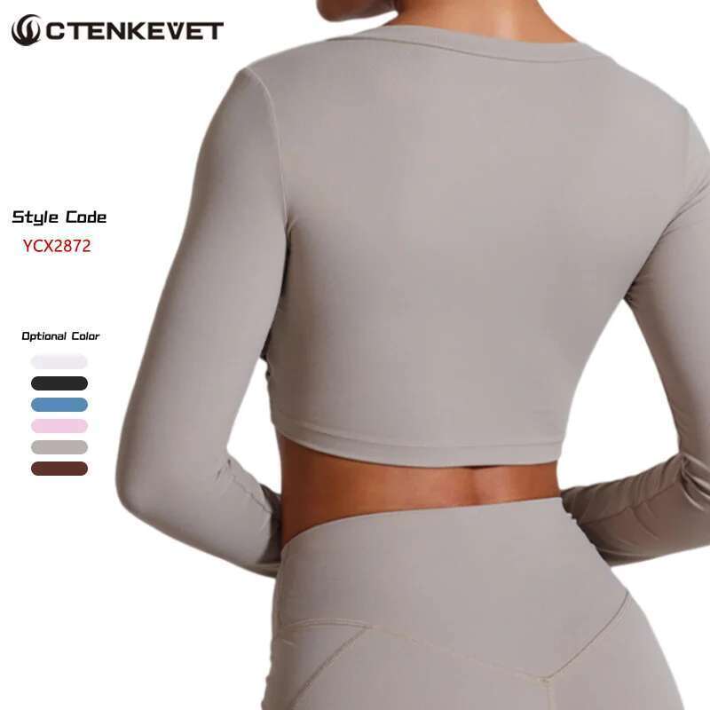 Ctenkevet Sports Long-Sleeved Shirt Women Crop Gym Top Female Workout Shirts Quick Dry Yoga Clothing Sport Outfit For Woman