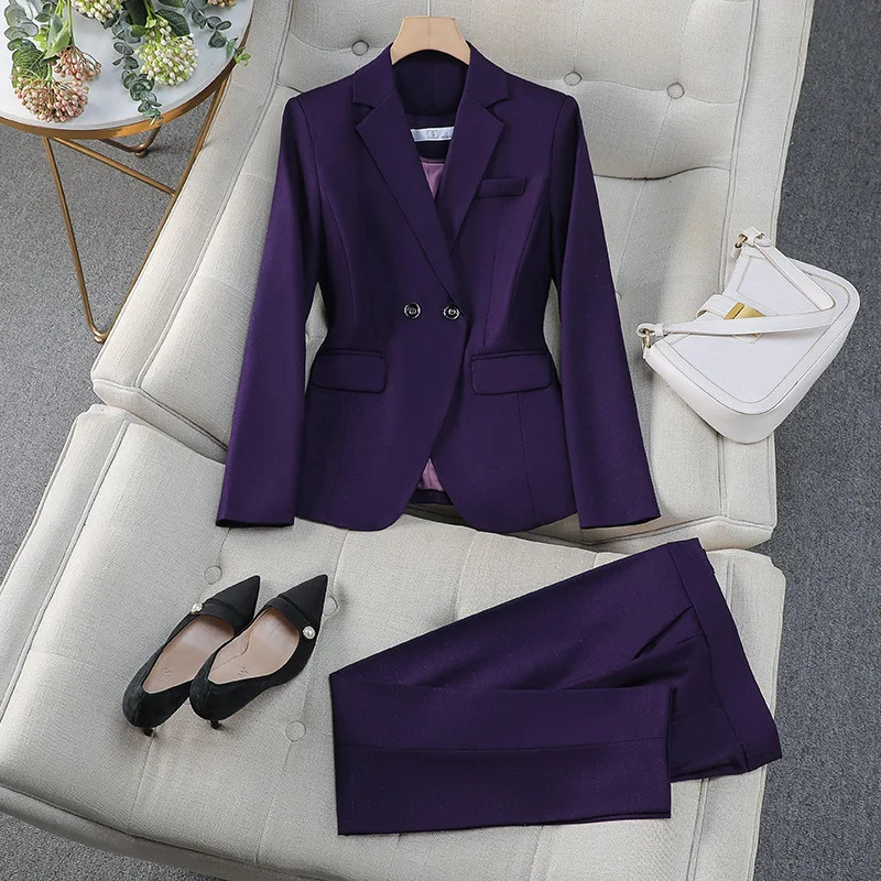 Deep purple sportswear womens set long sleeved jacket casual office business or ceremonial 250530