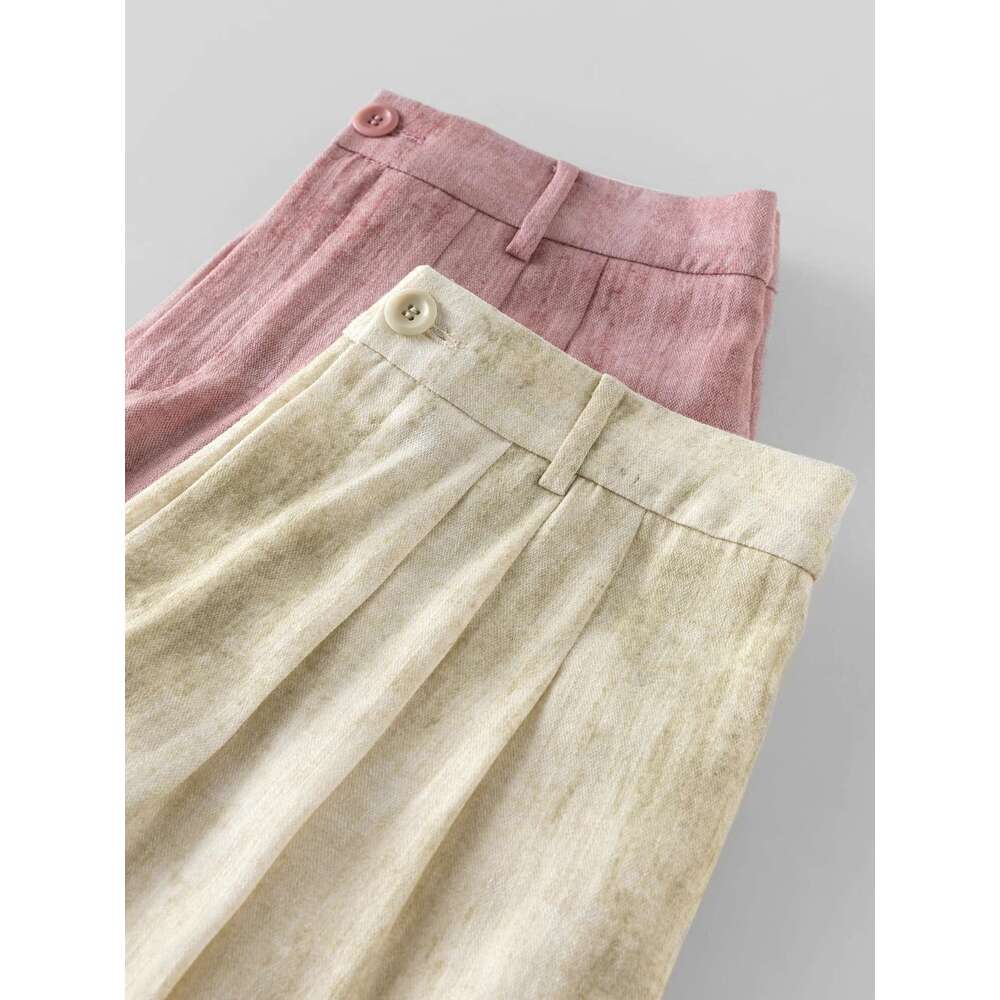 DUSHU Women's Autumn New Commuter High Waist 2024 Linen Smudged Versatile Casual Loose Wide Leg Pants 24Ds83074
