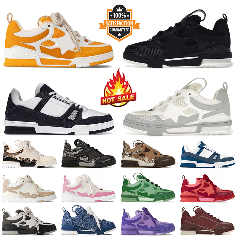 Top Fashion Virgil Designer Skate Casual Shoes Calfskin Leather Platform Sneakers Black White Denim Blue Green Pink dhgate Women Mens Jogging Wal