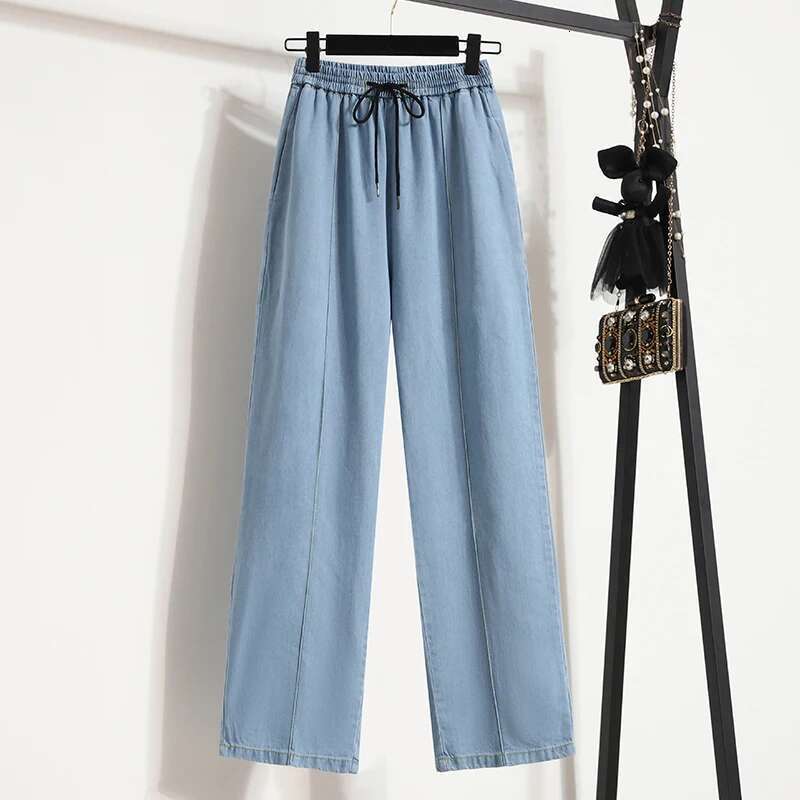 Summer New Arrivals High Waist Drawstring Loose Blue Jeans Pants Korean Style Casual Trousers Women Hot Sale
