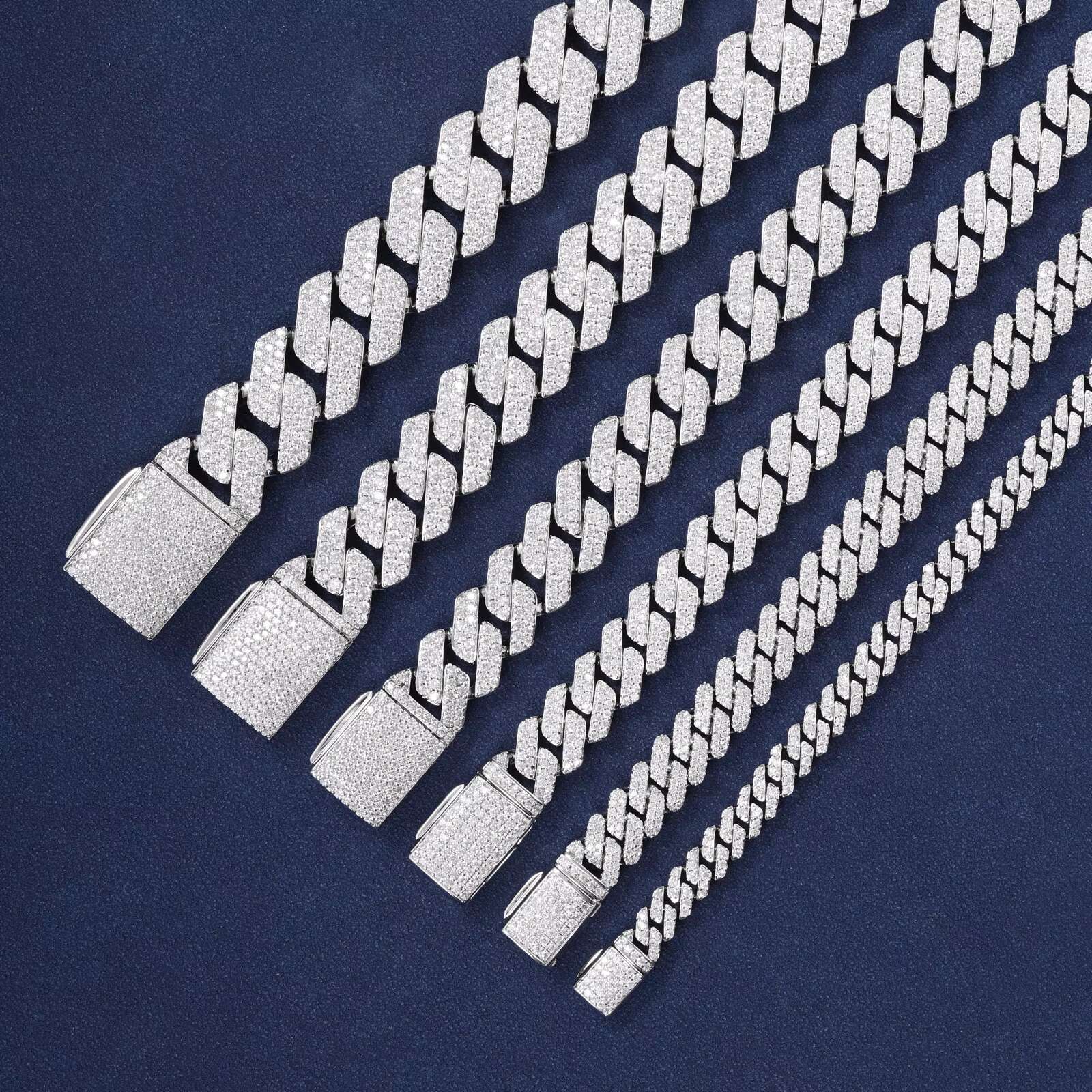 VVS D Moissanite 925 Sterling Silver Chain 6mm-18mm Hip Hop Fashionable Cuban Bracelet Necklace Jewelry Gold Plating Wedding