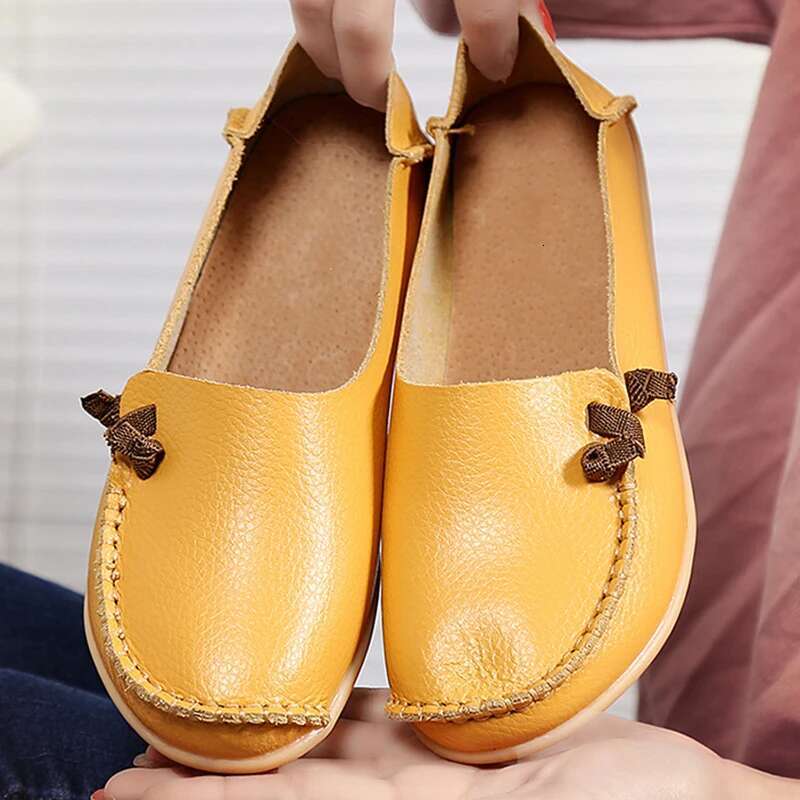 Leather Flat Bottom Ladies Casual Mom Soft Loafers Women S Shallow Summer Comfort Flats Nursing Shoes Female Ddmysaturn