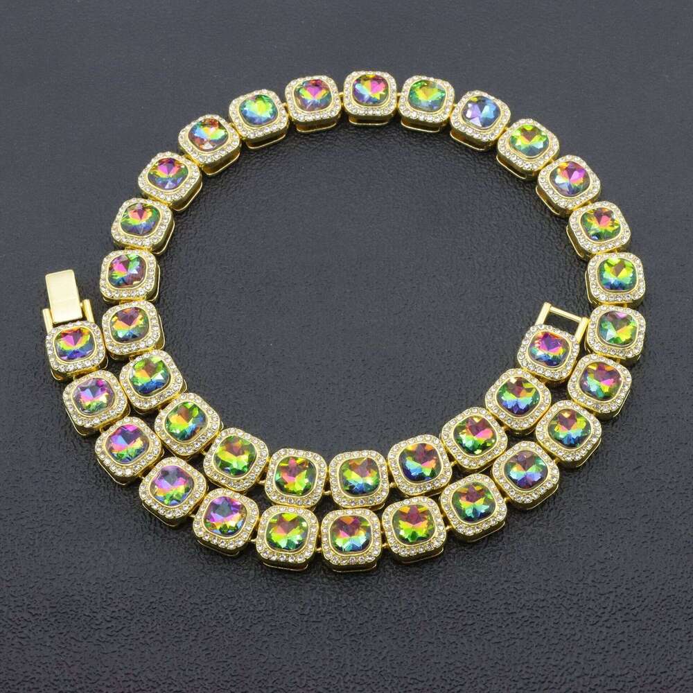 Hip hop jewelry designer men women necklaces bracelets colorful rock sugar square diamond studded necklaces punk Cuban chains
