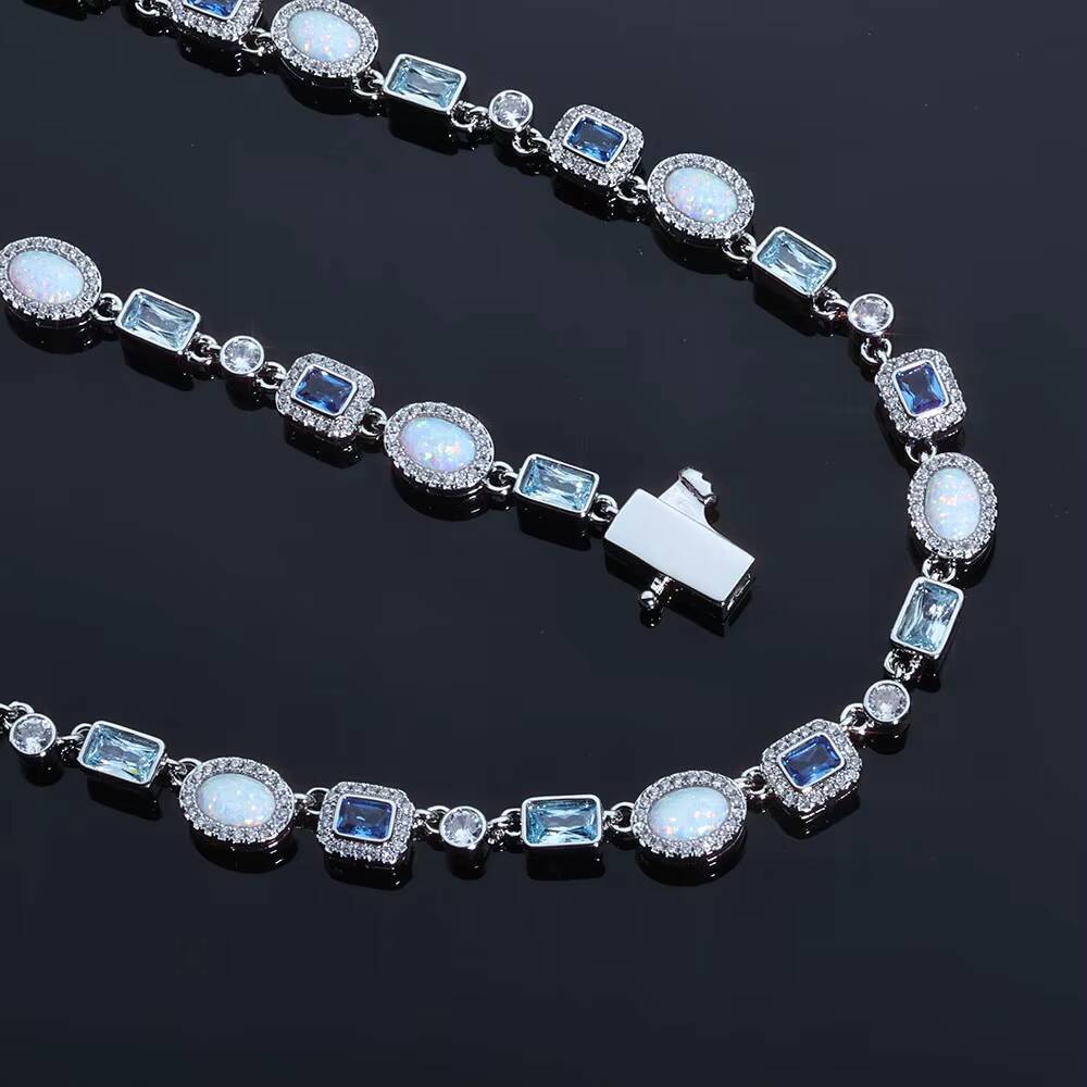 Eskeem Geometric Bracelet 6mm 925 Silver Iced VVS Moissanite Colored Gemstone Chain Hip Hop Fine Jewelry
