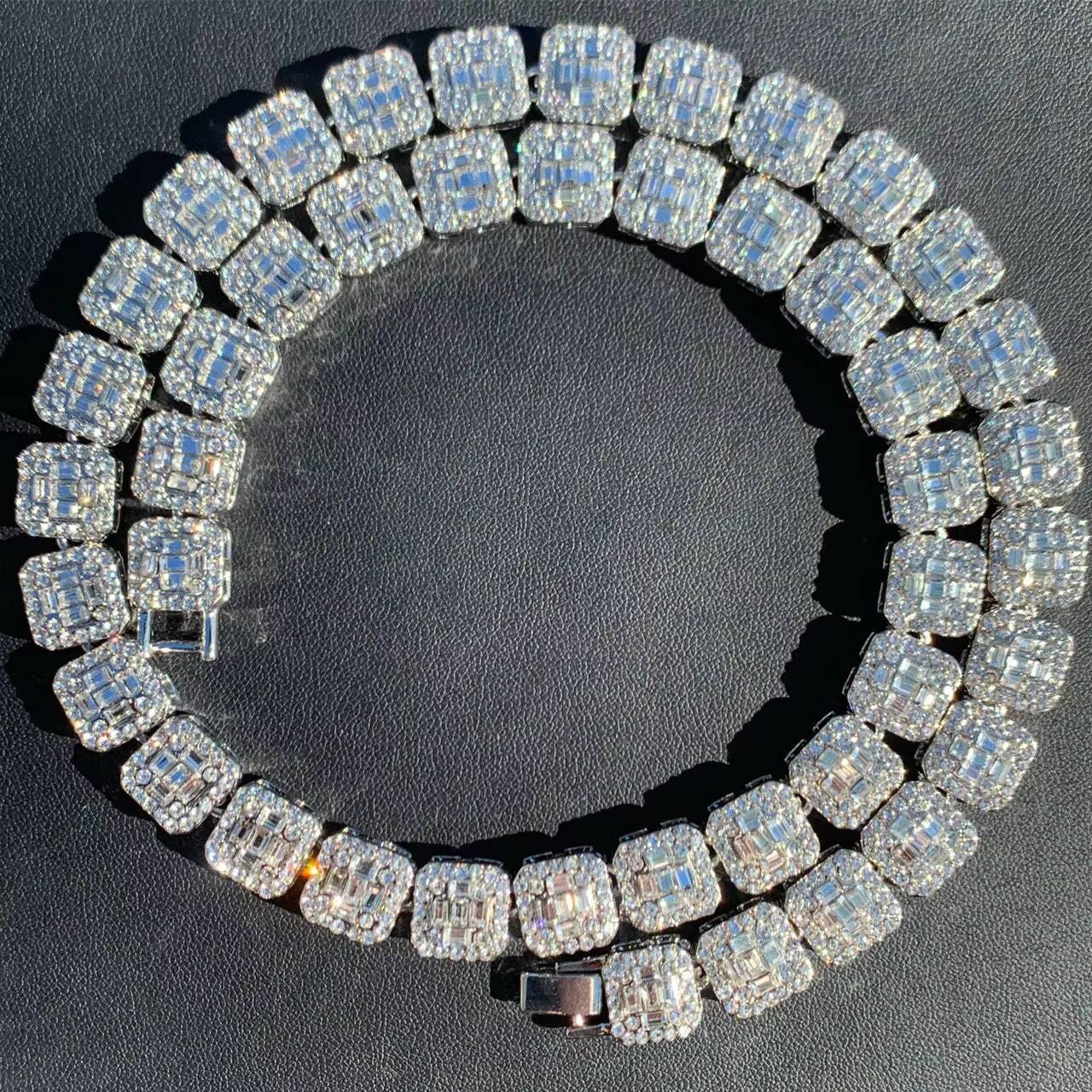 Hot Selling Hip Hop 10mm 14k Gold Plated Ice Outer Tennis Necklace 925 Silver baguette VVS Moissanite Men Bracelet