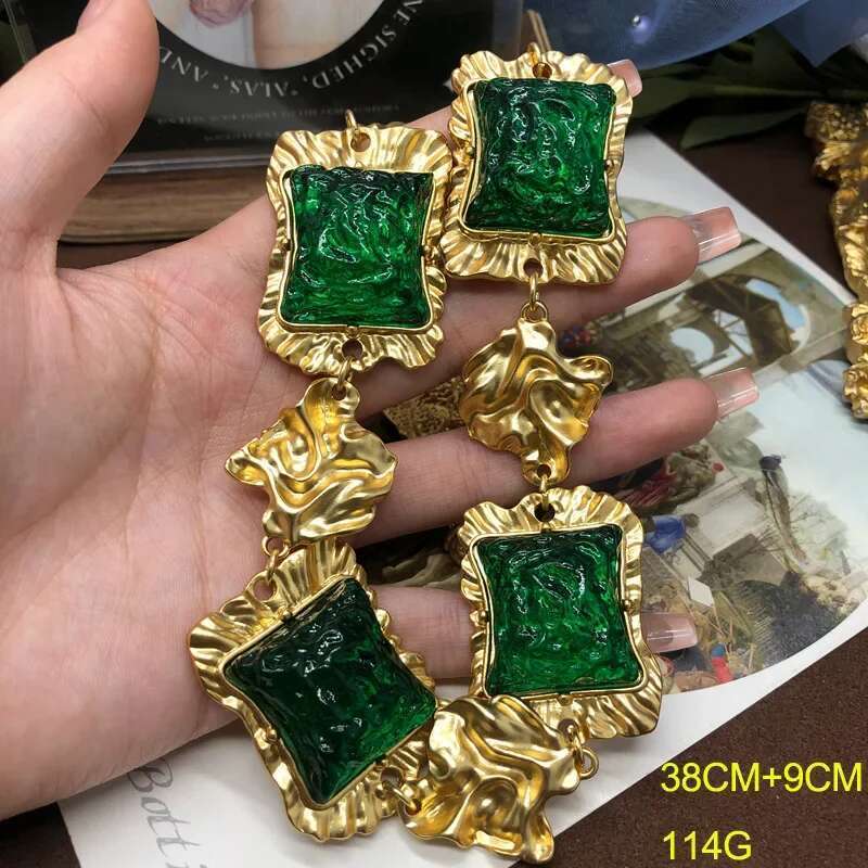 Draweye Irregular Necklace For Women Green Geometric Medieval Palace Style Jewelry Elegant Banquet Collares Para Mujer