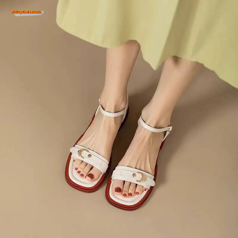 2025 Summer Women Sandals Low Heels Basic Genuine Leather Concise Office Plus Size 35-43 Ladies Casual Outdoor Shoes ddmykukumalu