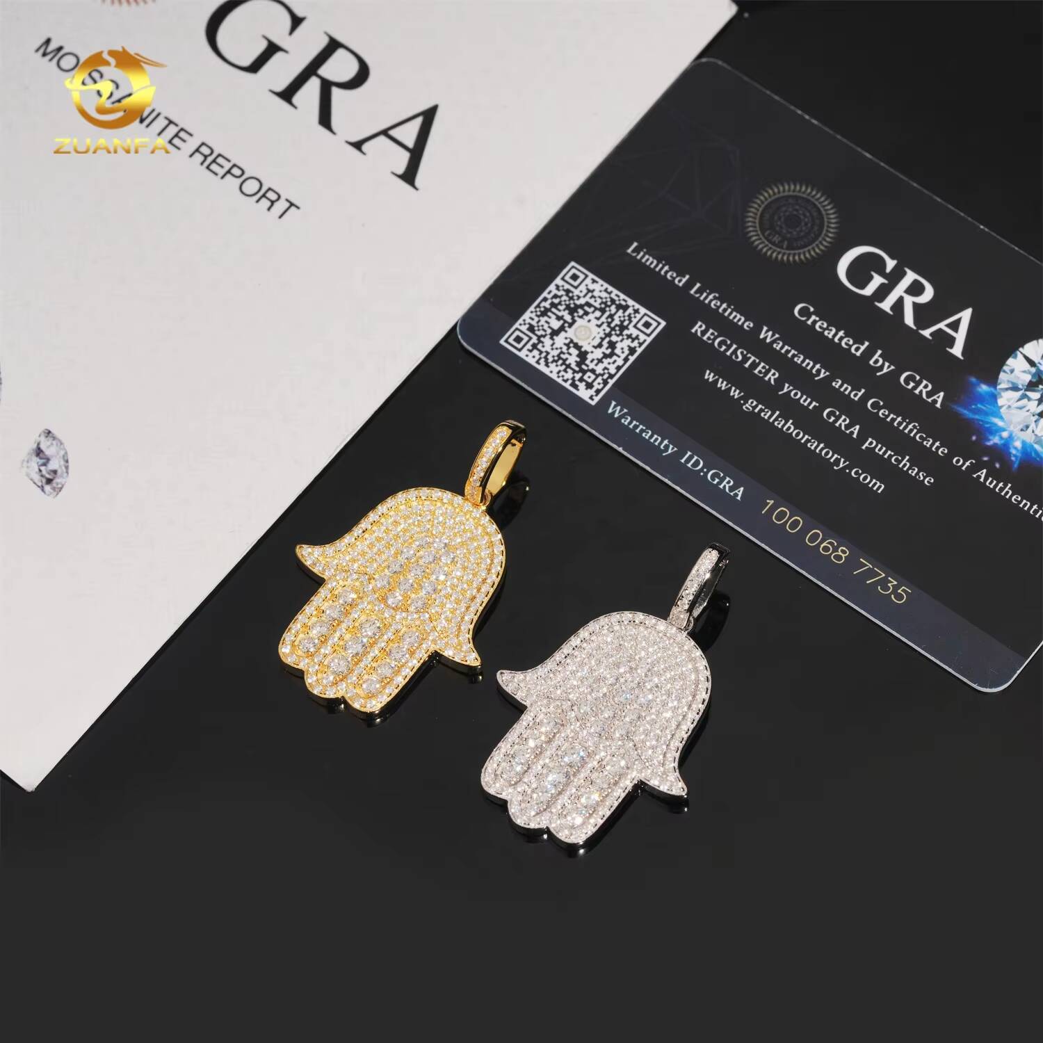 Hip Hop Fashion Rapper Charm 925 Sterling Silver Iced Out Diamond Moissanite Hamsa Hand Pendant