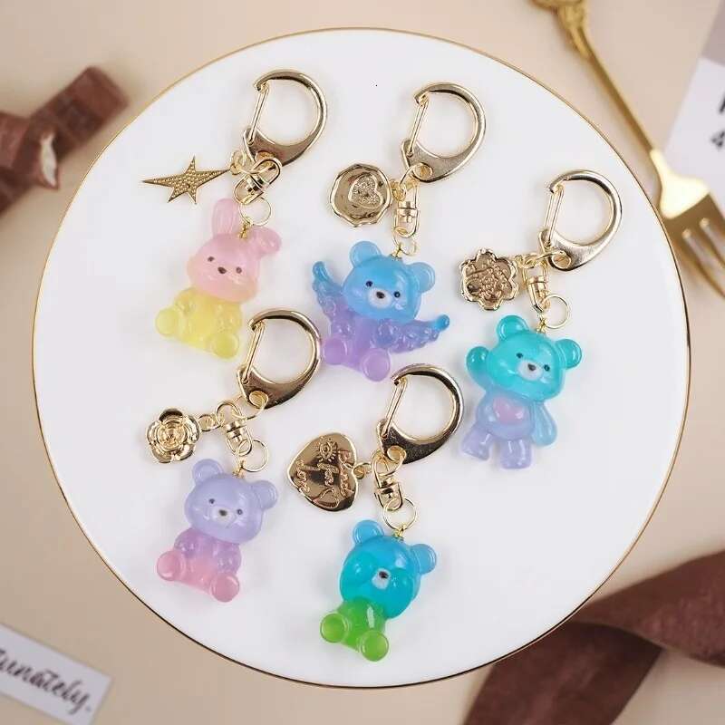 Bear Rabbit Animal Keychain Pendant Silicone DIY Crystal Sugar Chocolate Baking Decoration Epoxy Resin Mold Home Handicraft