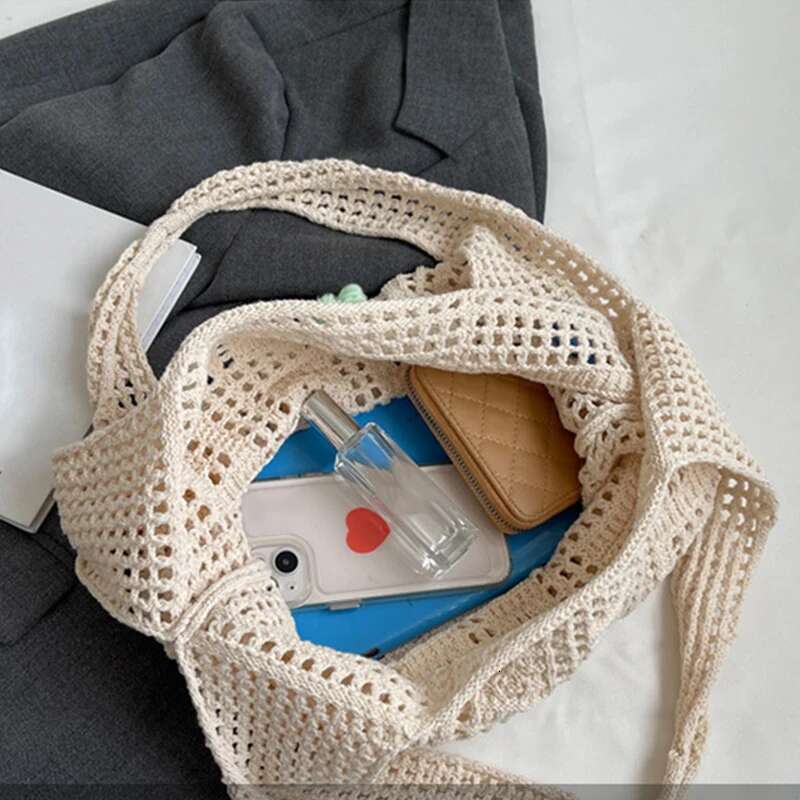 Designer Flower Knitted Handbags Female Large Capacity Totes Women's Pack Summer Beach Bag Purses Hollow Woven Shoulder Bags