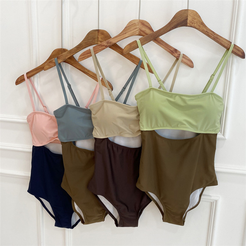Swimsuit women's pure desire one-piece conservative slimming camisole chest pad 2025 new summer ins popular hot spring swimsuit