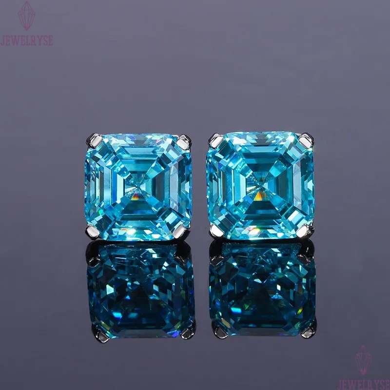 Choucong Top Sell Wedding Jewelry Sets Ladies Luxury Real 100% 925 Sterling Silver Asscher Cut Large Aquamarine Moissanite Diamond Stud Earring Women 