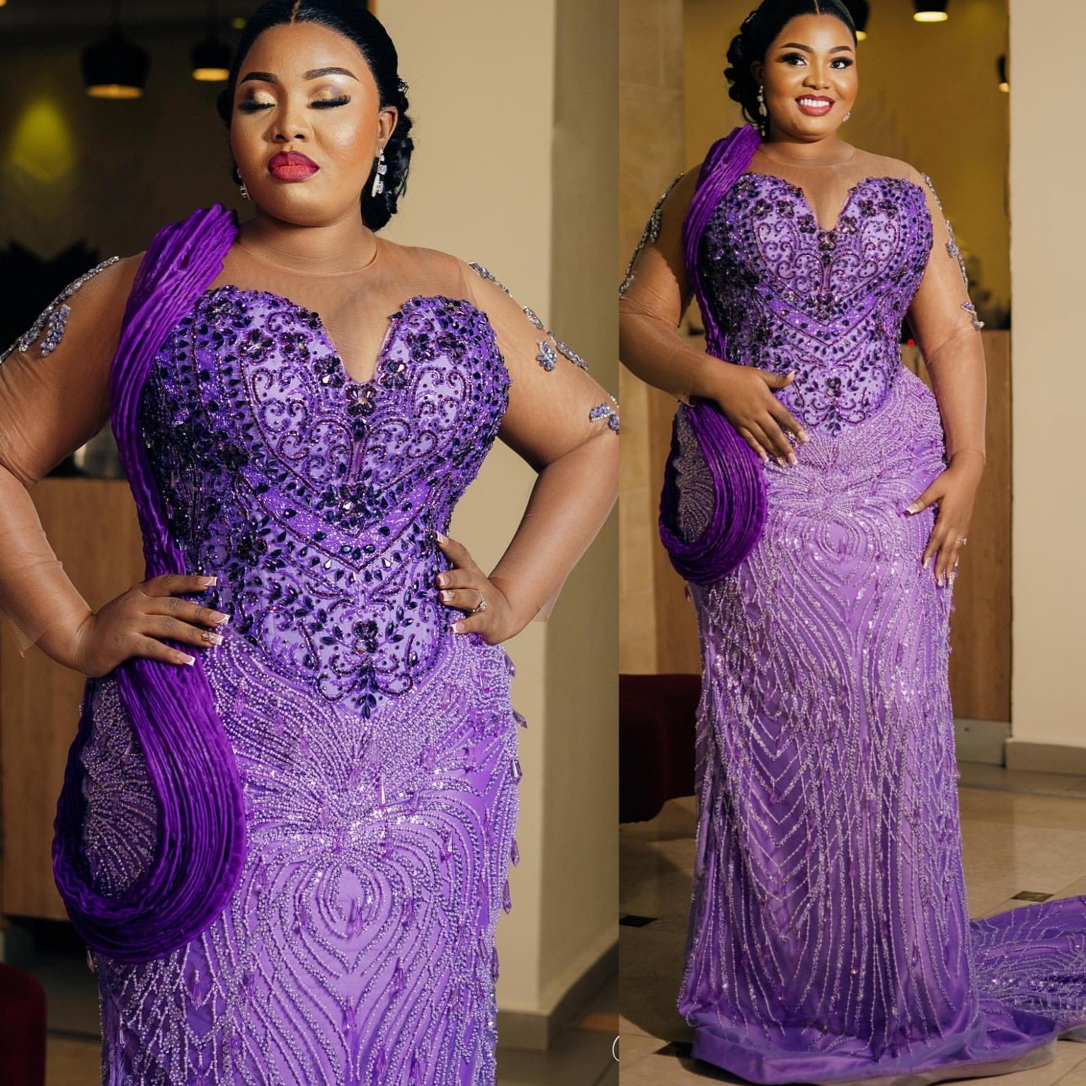 Mermaid Purple Plus Size Prom Dresses 2025 Crystals Sequined Stylish Evening Formal Party Second Birthday Engagement Gowns Dress For Special Occasions