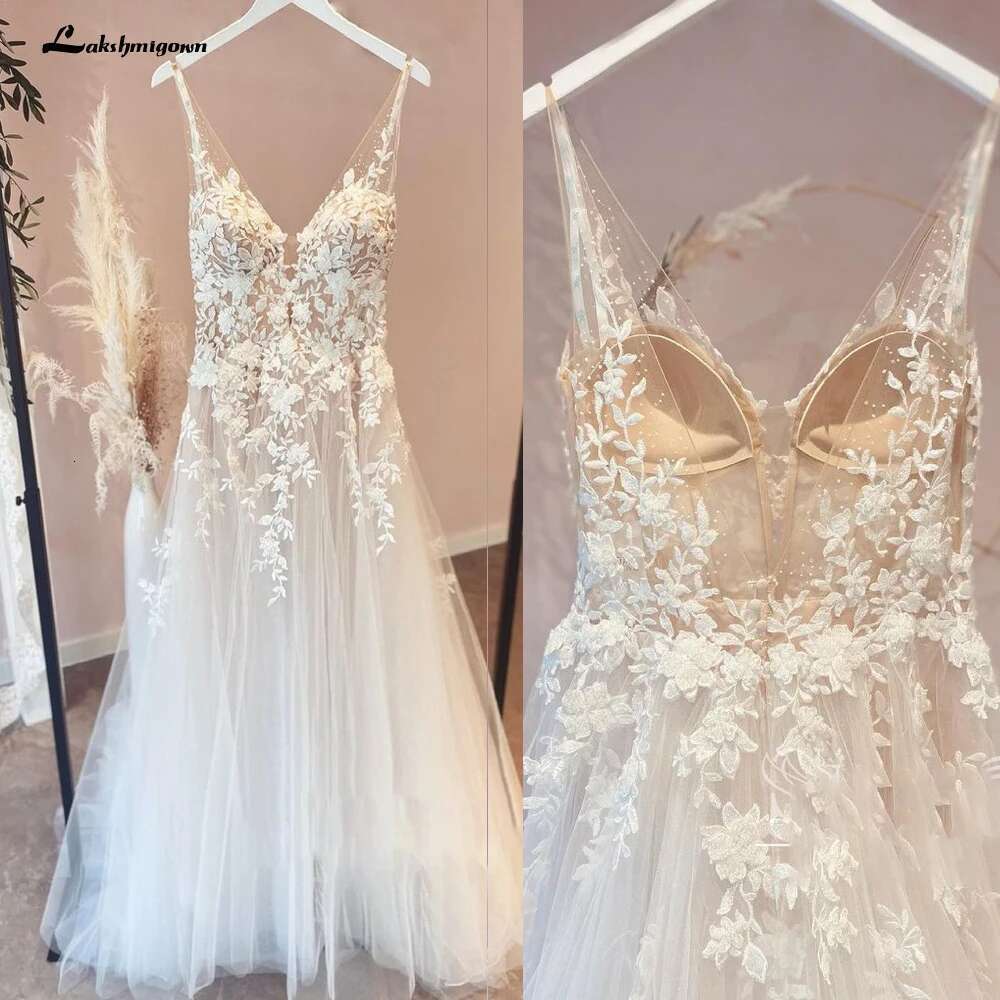 Lakshmigown Unlined Bodice Flowy A Line Tulle Wedding Dress With V Neck Beach Bridal Gown Customized Robe De Mariee