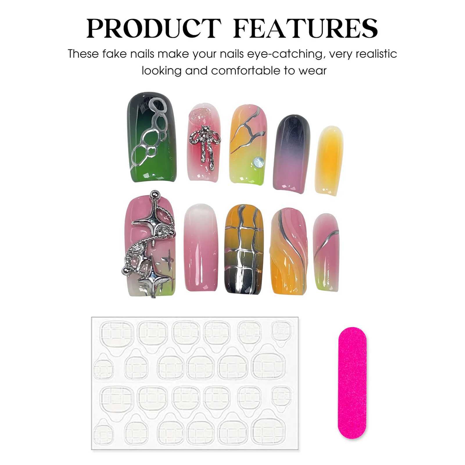 10 pieces/1 set of powder blusher pressed nails with bow knot chip anti stain false nails for stage performance wearing S/M/L DIY nails H25429