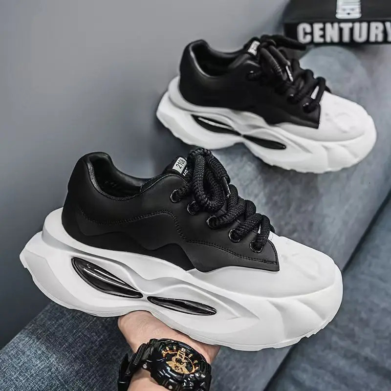 Chunky Sneakers Men er Soft Sole Sport Shoes Fashion Casual Microfiber Leather Upper Height Increased Platform White Shoes 251129CJ