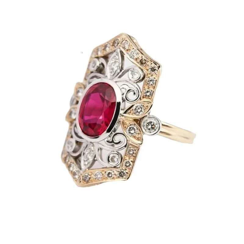 Vintage Electroplated Two Tone Pigeon Blood Ruby European And American Women's Ring