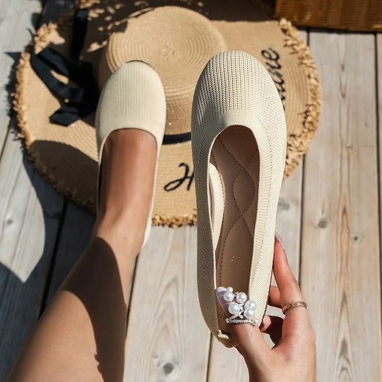 Spring Autumn Casual Shoes For Women Slip-on Pump Knit Single Flat Shoes Breathable Round Toe Ladies Cloth Loafers Large Sized 250421