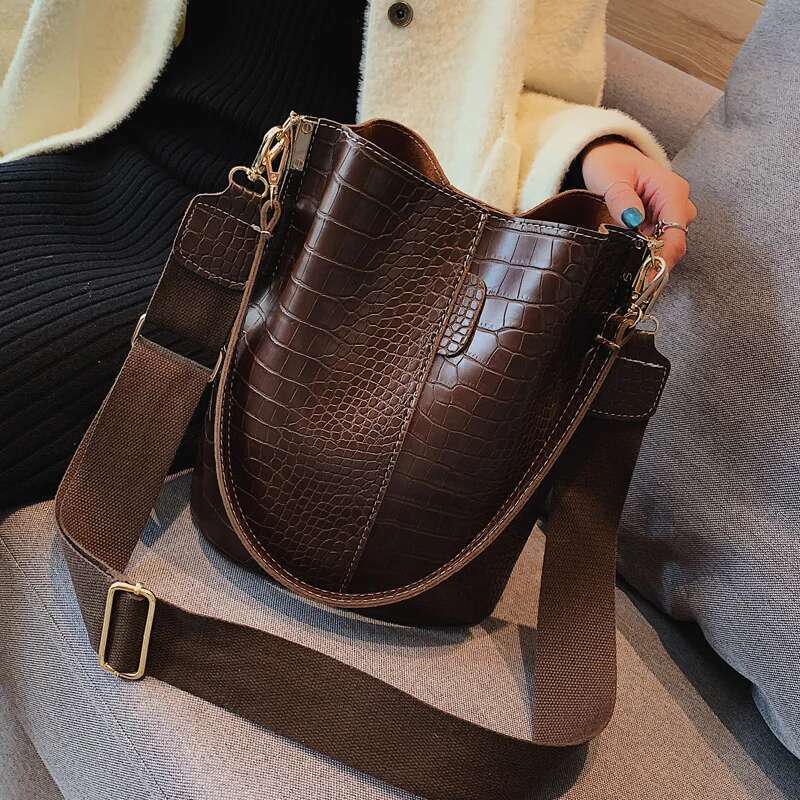 Vintage Leather Stone Pattern Crossbody For Women New Shoulder Bag Fashion Handbags And Purses Bucket Bags