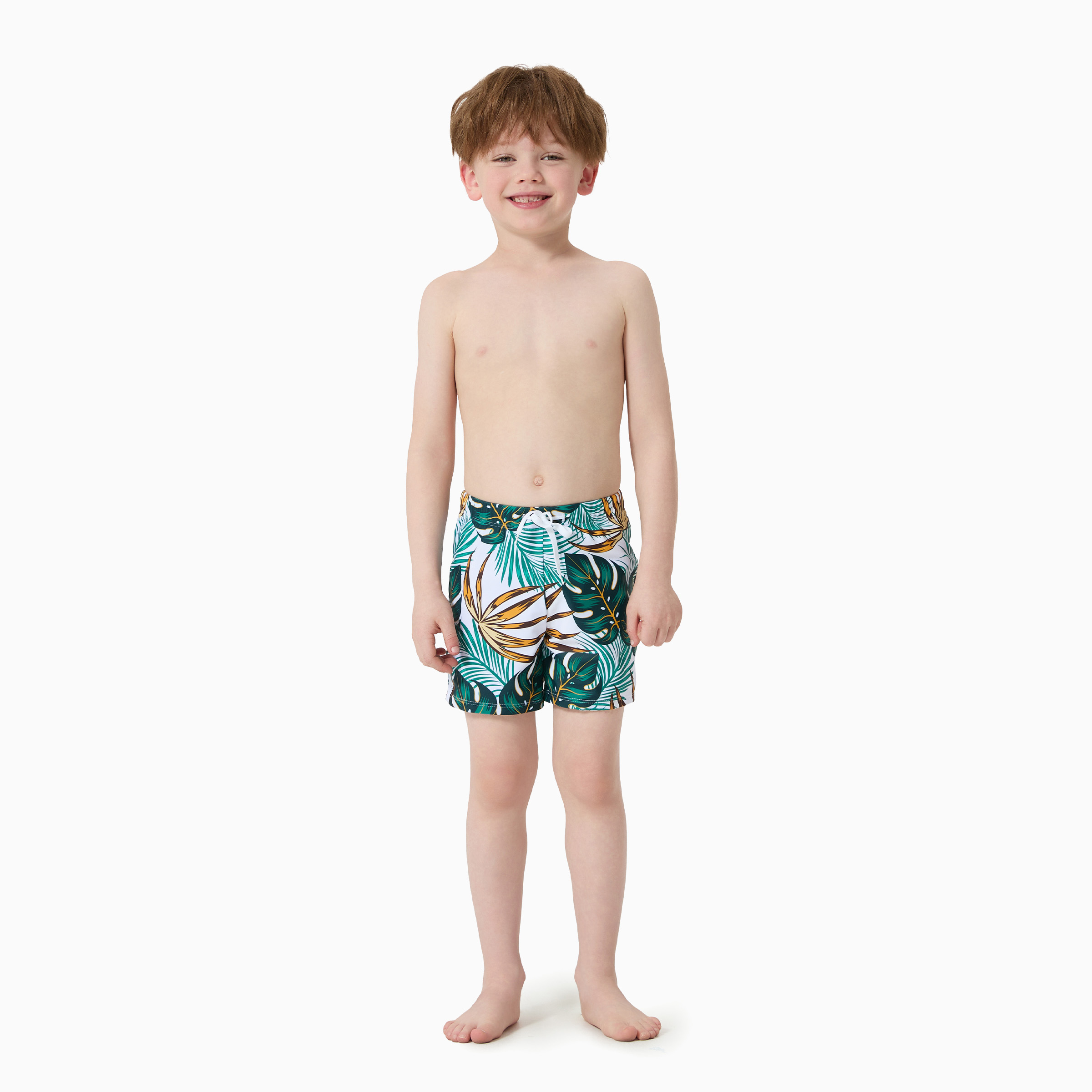 PatPat Family Matching Allover Plants Print Swim Trunks Shorts and V Neck Spaghetti Strap Splicing One-Piece Swimsuit