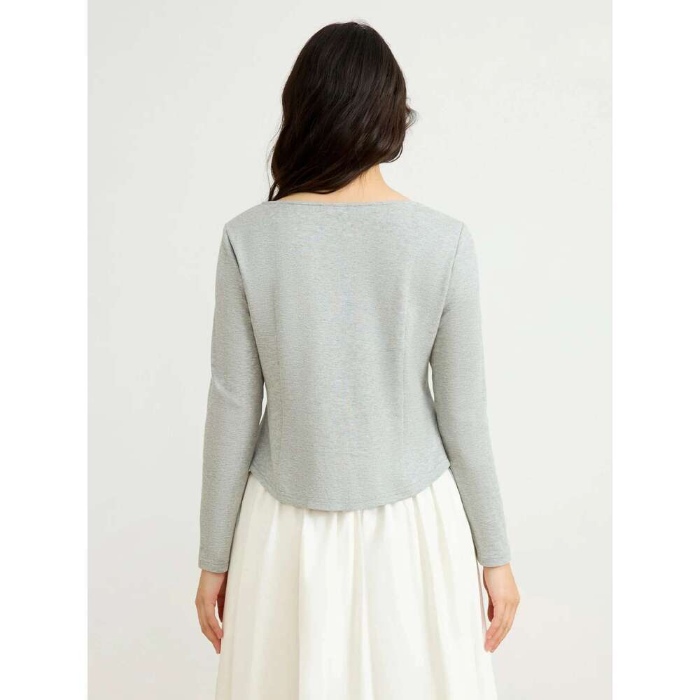 DUSHU Women Spring Tops Female Slim Elasticity Pink Knitwear Casual Grey Long Sleeve T-Shirts 25Ds81124
