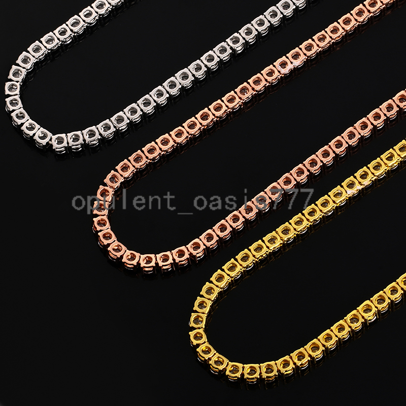 3MM Iced Out Bling moissanite 1 Row Tennis Chain Necklace Men Hip Hop Jewelry Dropshipping
