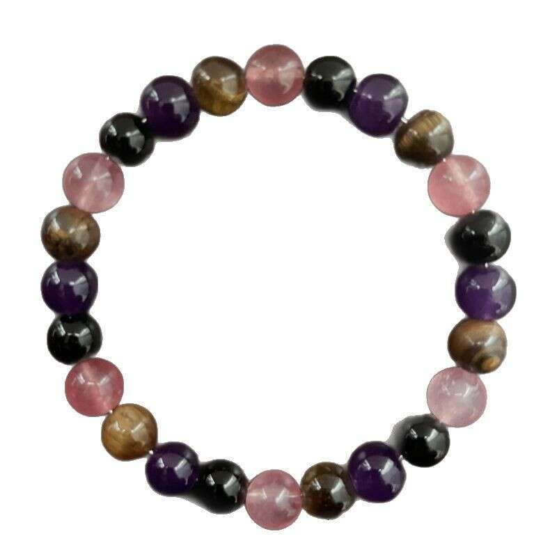 Temu Xiyin TK Natural Black Shoulder Stone Tiger Eye Strawberry Obsidian Purple Crystal Bracelet Batch