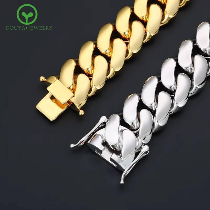 High Quality 25mm Real Gold Plated Copper Large Cuban Chain butterfly Clasp Bracelet for Man Woman