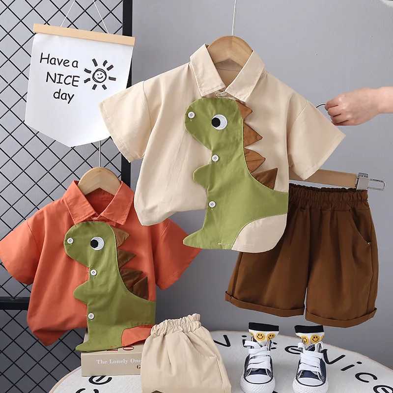 New Kids Clothes Cartoon Dinosaur Shirt Shorts 2Pcs/Set Summer Fashion Baby Boys Girl Clothing Children Cotton Casual Tracksuits R250430
