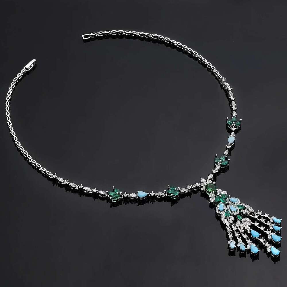 2025 New Exquisite Turquoise Dubai Jewelry Sets For Bridal Wedding Party 4 Pieces Set Accessories