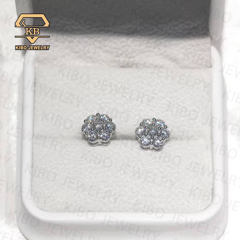 Wholesale Custom Classic Fine Jewelry Earrings Men VVS Moissanite 925 Sterling Silver Iced Out 9mm Flowers Stud Earings Women