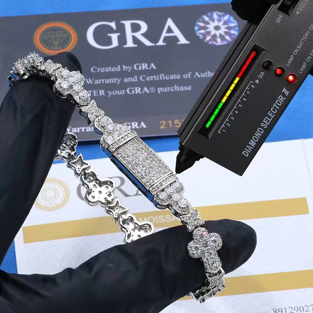 Fashion 10mm 925 Sterling Silver VVS Moissanite Diamond Iced Out Star Cross Link Men Women Bracelet