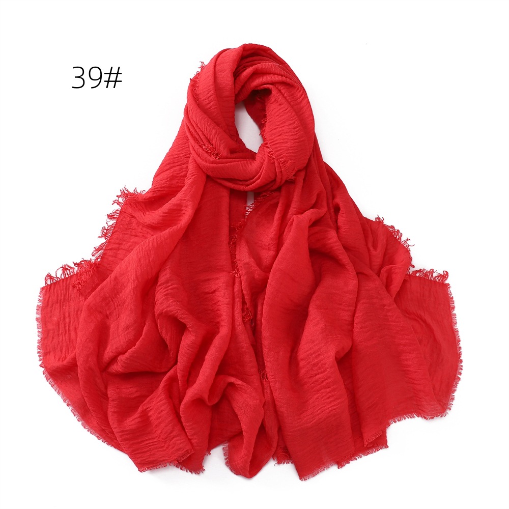 K578 Cross-border solid color cotton and linen breathable gauze scarf high quality encrypted sunscreen women's four-circle fringed shawl Malay he